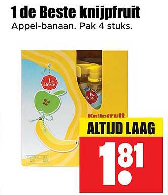 1de Beste knijnfruit Appel-banaan. Pak 4 stuks.