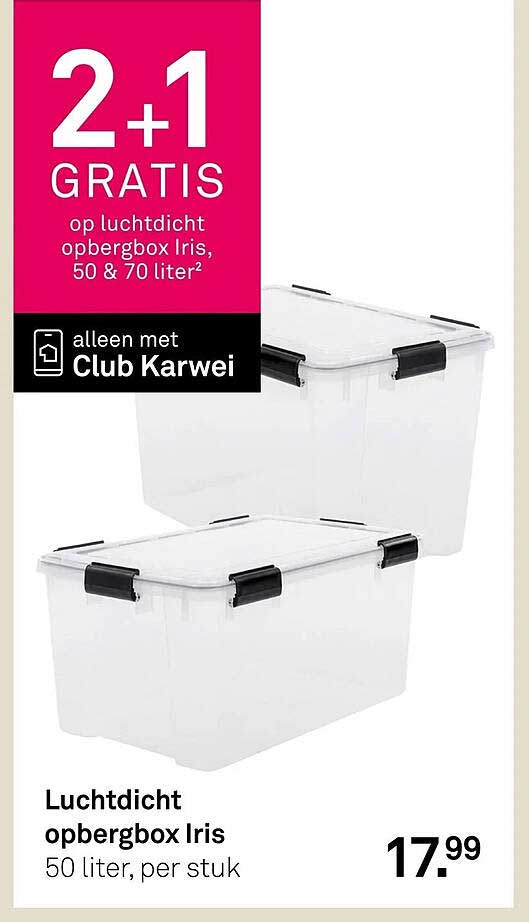 2+1 GRATIS op luchtdicht opbergbox Iris, 50 & 70 liter