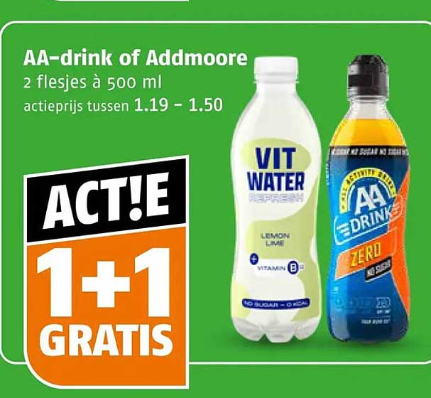 AA-drink of Addmoore 2 flesjes à 500 ml 1+1 GRATIS
