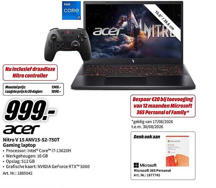 Acer Nitro V 15 ANV15-52-750T Gaming laptop
