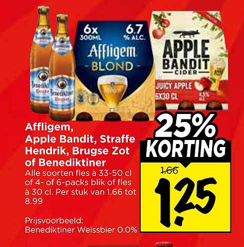 Affligem, Apple Bandit, Straffe Hendrik, Brugse Zot of Benediktiner 25% KORTING