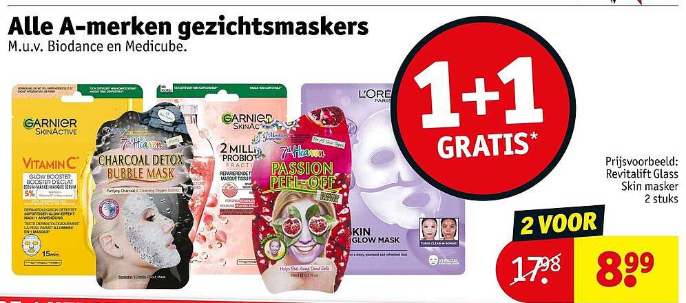 Alle A-merken gezichtsmaskers 1+1 gratis*