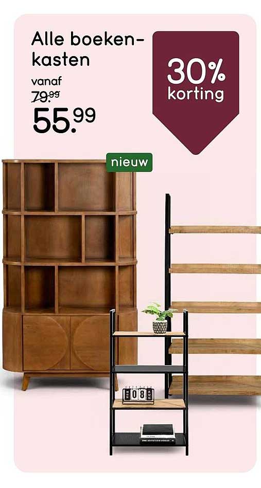 Alle boekenkasten 30% korting
