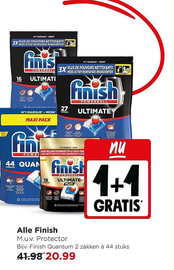 Alle Finish M.u.v. Protector Bijv. Finish Quantum 2 zakken à 44 stuks 1+1 gratis