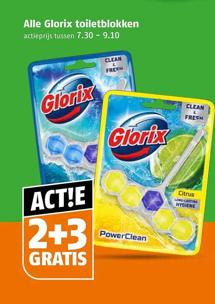 Alle Glorix toiletblokken ACT! 2+3 GRATIS
