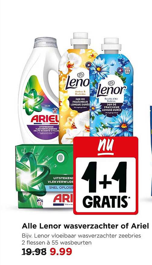 Alle Lenor wasverzachter of Ariel 1+1 GRATIS