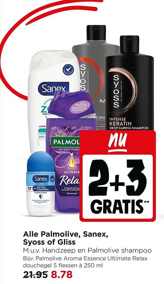 Alle Palmolive, Sanex, Syoss of Gliss M.u.v. Handzeep en Palmolive shampoo 2+3 GRATIS