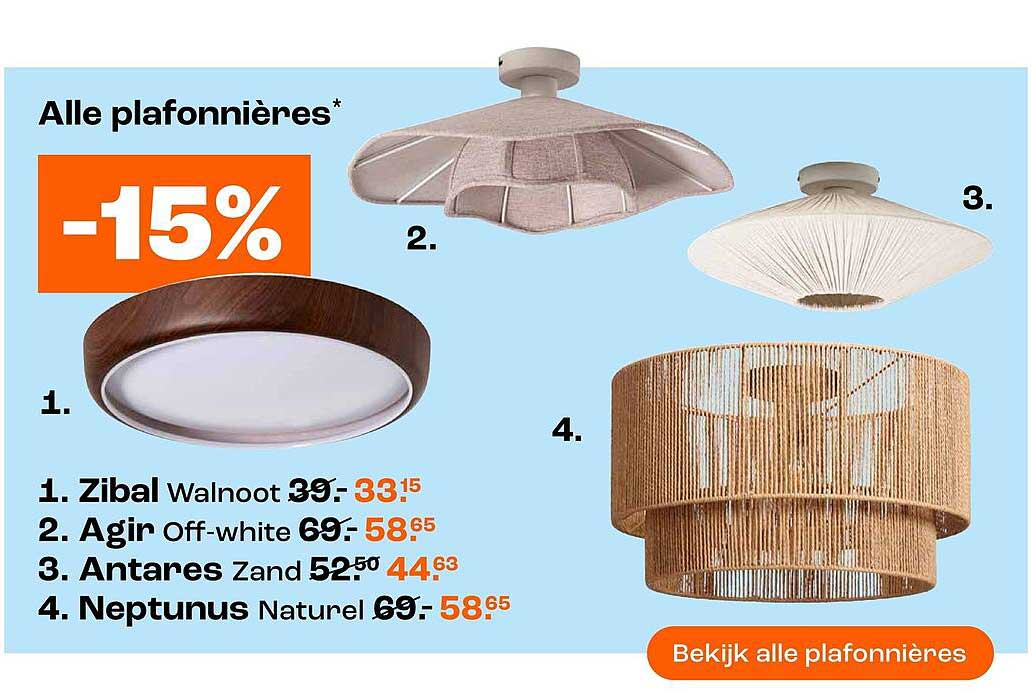 Alle plafonnières* -15%