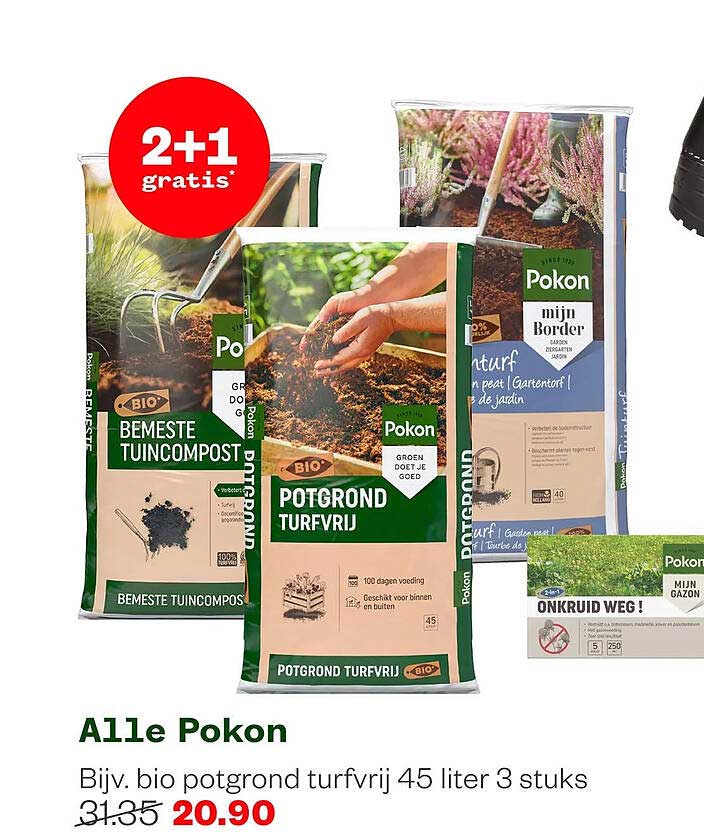 Alle Pokon Bijv. bio potgrond turfvrij 45 liter 3 stuks 2+1 gratis