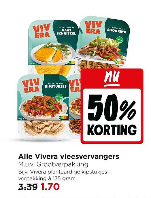 Alle Vivera vleesvervangers NU 50% KORTING