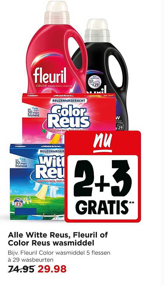 Alle Witte Reus, Fleuril of Color Reus wasmiddel 2+3 GRATIS