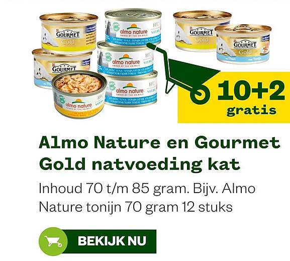 Almo Nature en Gourmet Gold natvoeding kat 5+2 gratis