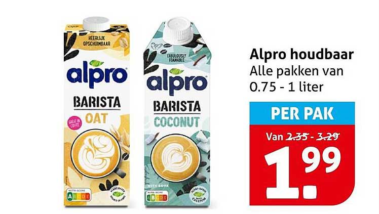 Alpro houdbaar Alle pakken van 0.75 - 1 liter PER PAK