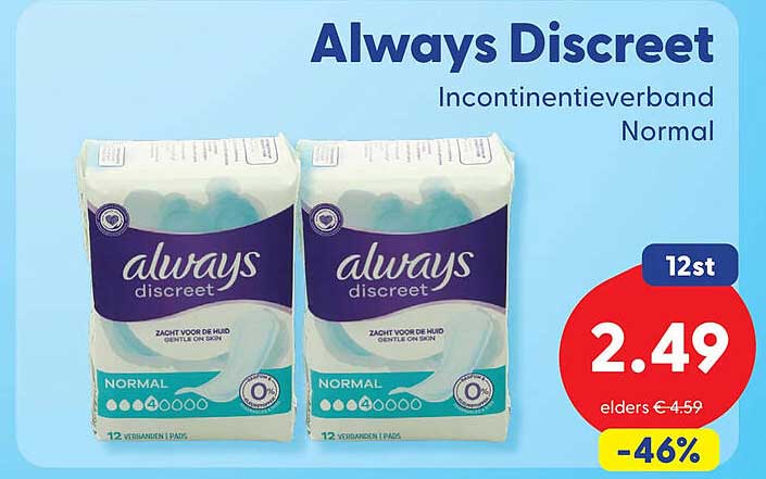 Always Discreet Incontinentieverband Normal 12st -46%