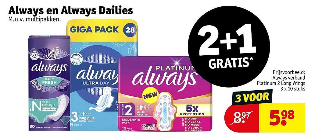 Always en Always Dailies 2+1 gratis
