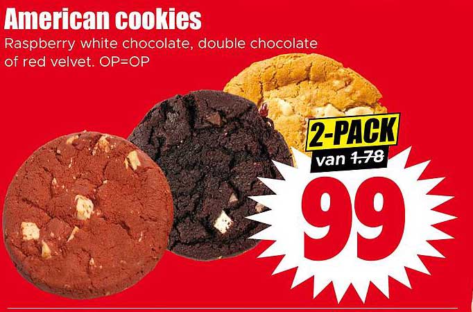 American cookies Raspberry white chocolate, double chocolate of red velvet. OP=OP 2-PACK