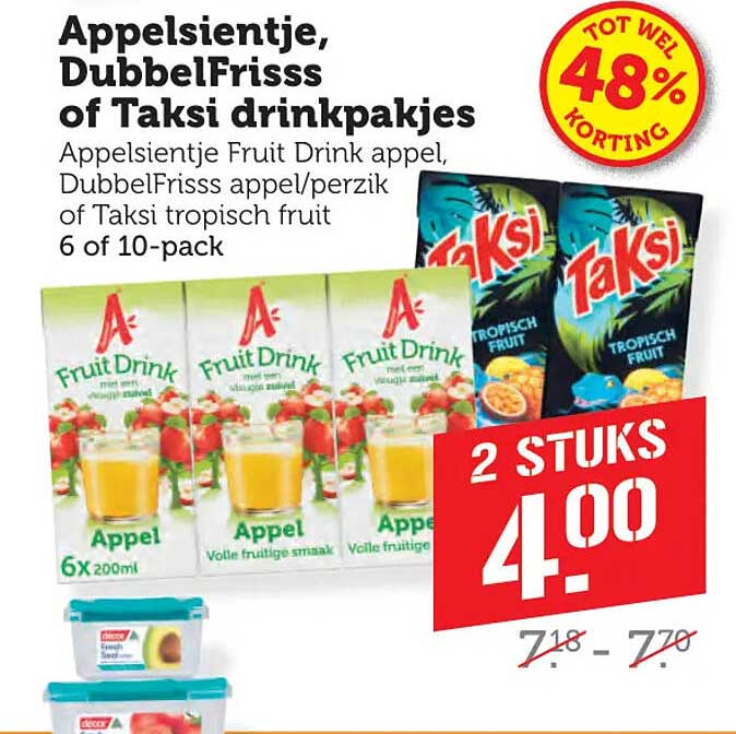 Appelsientje, DubbelFrisss of Taksi drinkpakjes