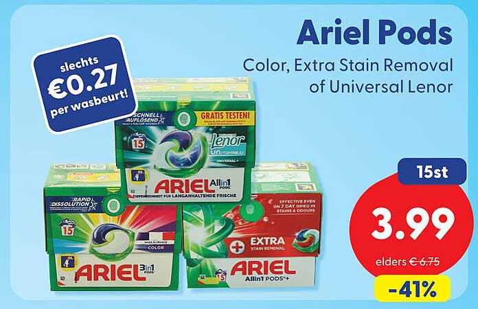 Ariel Pods Color, Extra Stain Removal of Universal Lenor