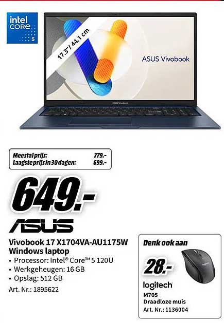 ASUS Vivobook 17 X1704VA-AU1175W Windows laptop