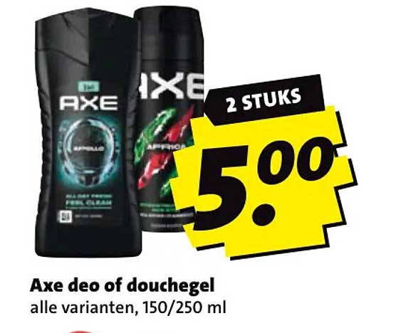 Axe deo of douchegel alle varianten, 150/250 ml 2 stuks