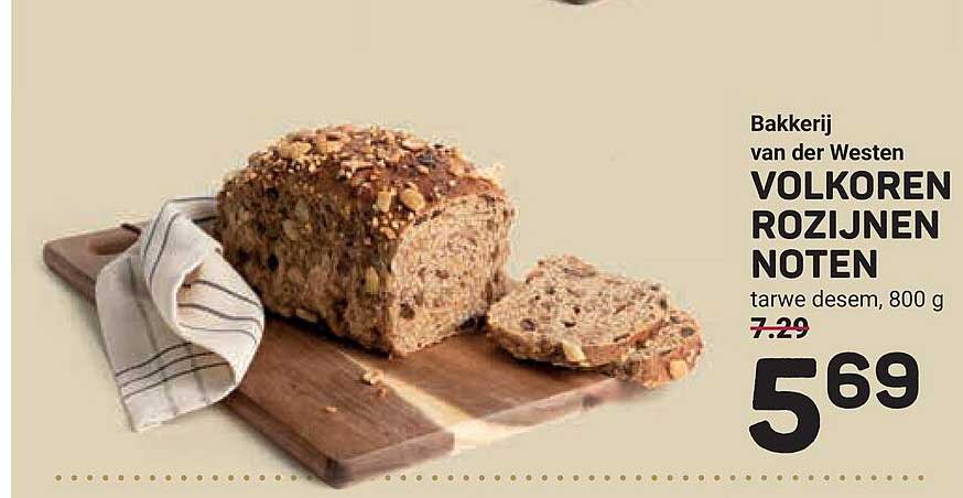 Bakkerij van der Westen VOLKOREN ROZIJNEN NOTEN tarwe desem, 800 g