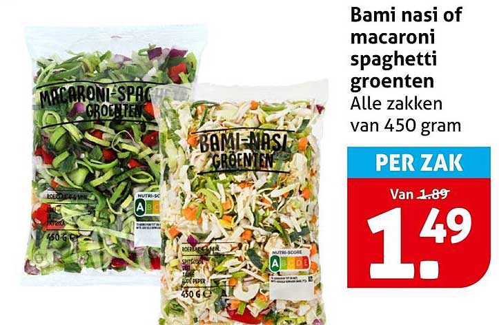 Bami nasi of macaroni spaghetti groenten Alle zakken van 450 gram