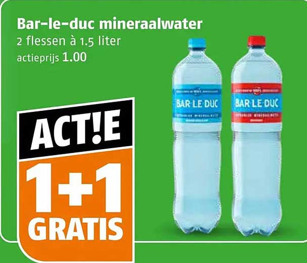 Bar-le-duc mineraalwater 2 flessen à 1.5 liter 1+1 GRATIS