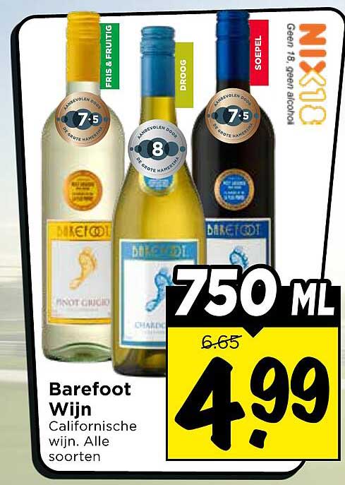 Barefoot Wijn Californische wijn. Alle soorten 750 ml
