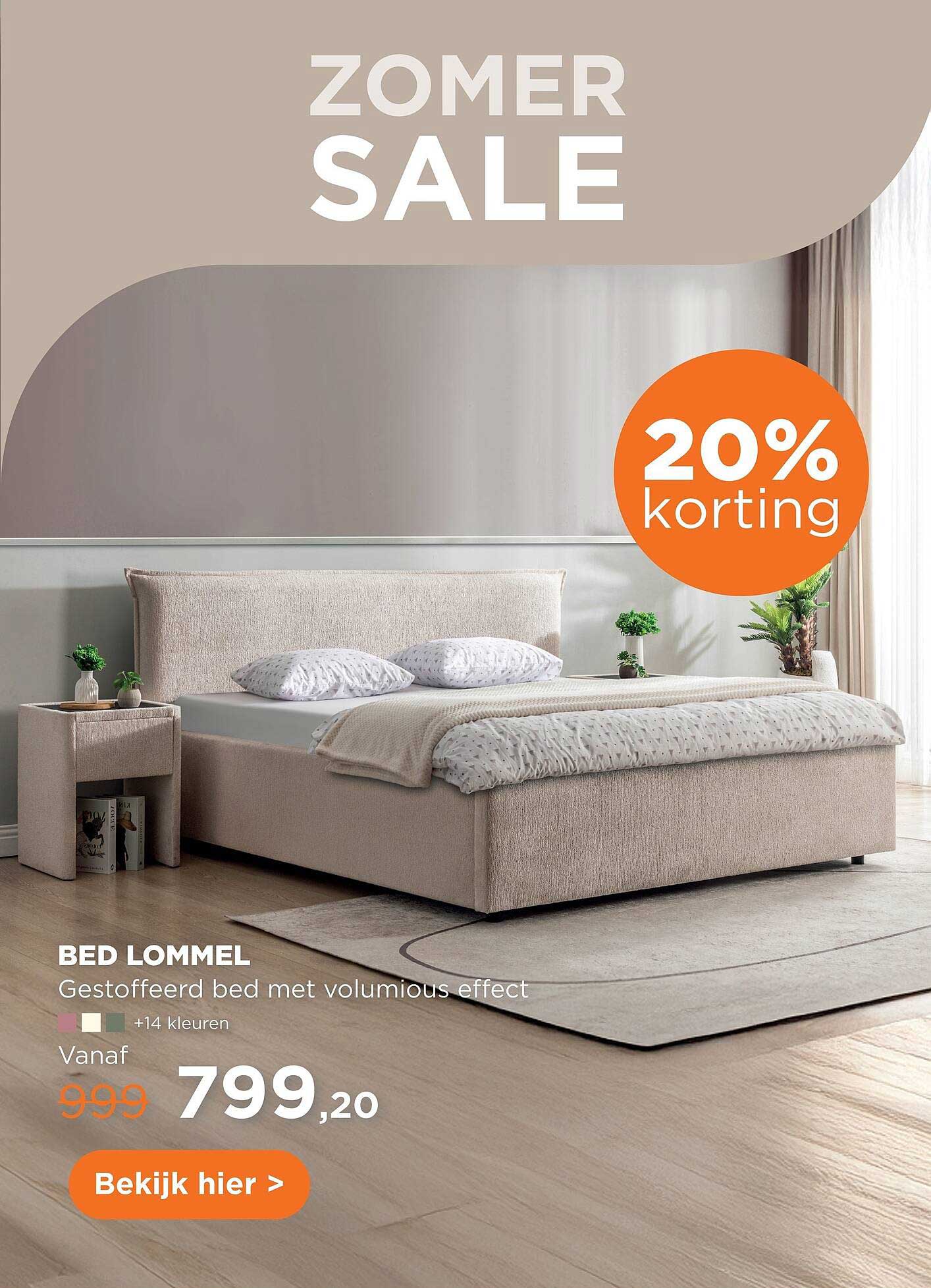 BED LOMMEL Gestoffeerd bed met volumious effect 20% korting