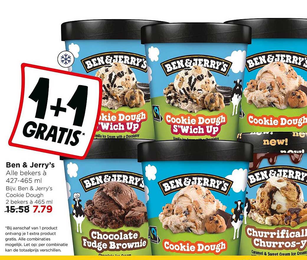 Ben & Jerry’s Alle bekers à 427-465 ml 1+1 gratis
