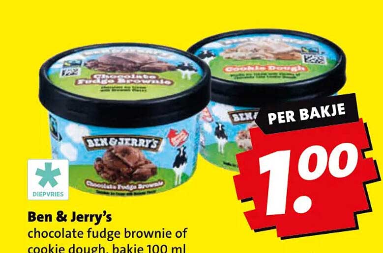 Ben & Jerry’s chocolate fudge brownie of cookie dough, bakje 100 ml PER BAKJE
