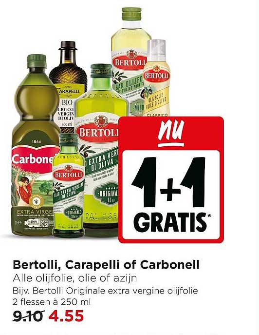Bertolli, Carapelli of Carbonell Alle olijfolie, olie of azijn 1+1 GRATIS