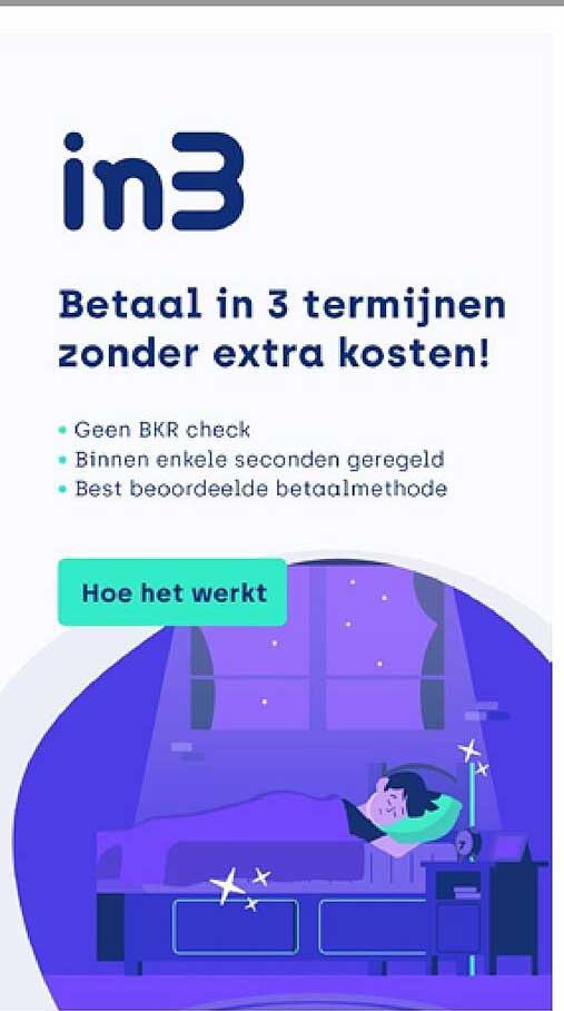 Betaal in 3 termijnen zonder extra kosten!