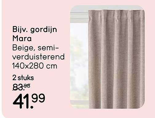 Bijv. gordijn Mara Beige, semi-verduisterend 140x280 cm 2 stuks