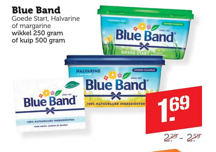 Blue Band Goede Start, Halvarine of margarine wikkel 250 gram of kuip 500 gram