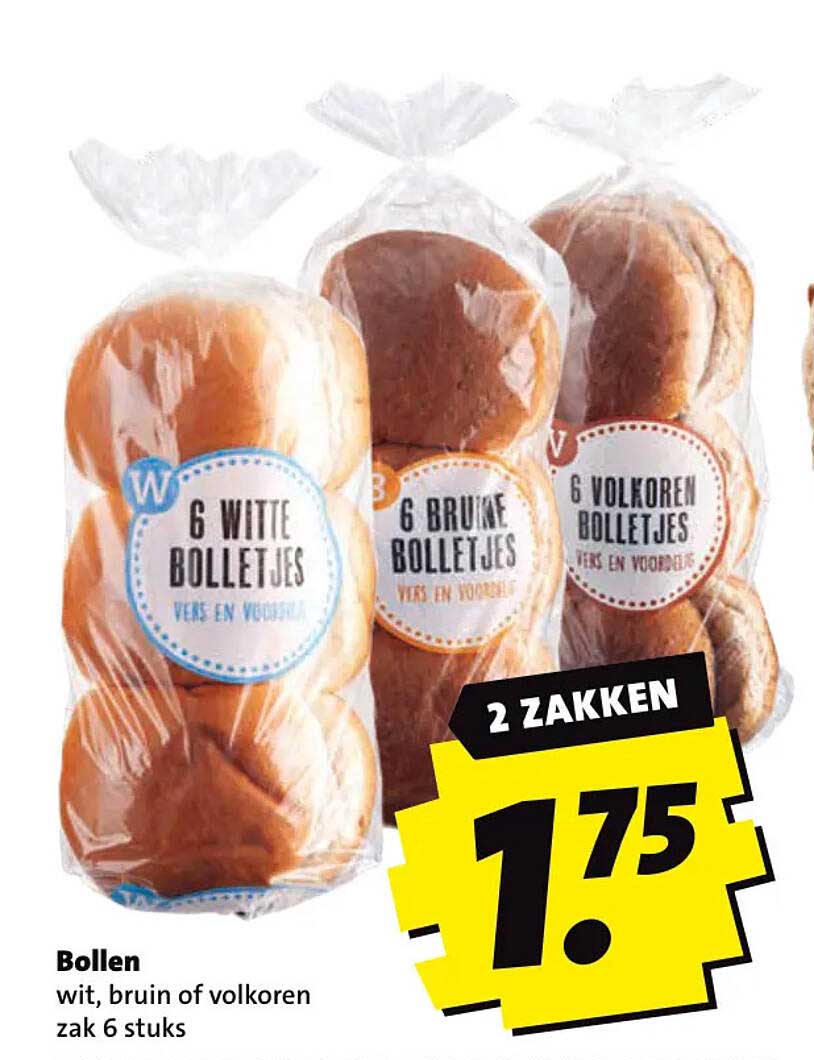 Bollen wit, bruin of volkoren zak 6 stuks 2 ZAKKEN