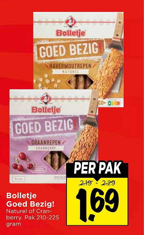 Bolletje Goed Bezig! Naturel of Cranberry. Pak 210-225 gram