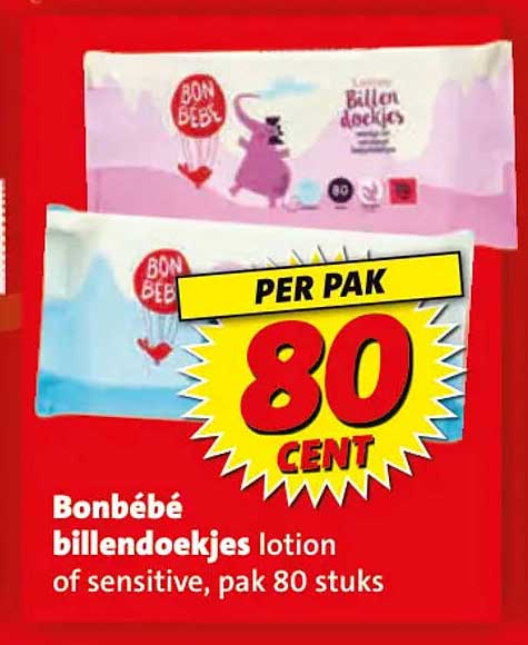 Bonbébé billendoekjes lotion of sensitive, pak 80 stuks PER PAK 80 CENT