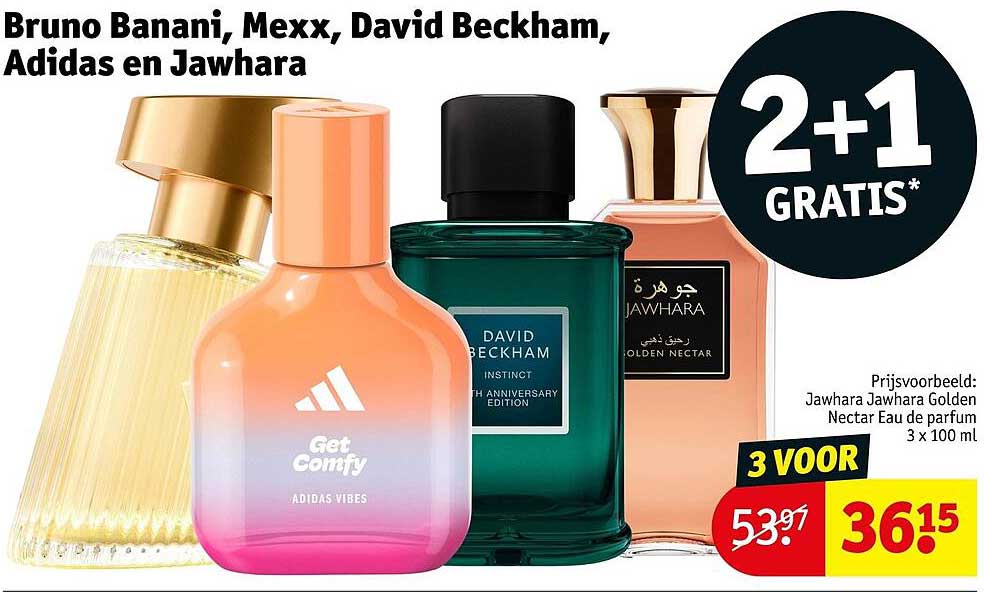 Bruno Banani, Mexx, David Beckham, Adidas en Jawhara 2+1 GRATIS*