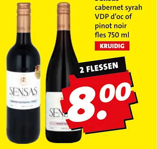 cabernet syrah VDP d’oc of pinot noir fles 750 ml KRUIDIG 2 FLESSEN