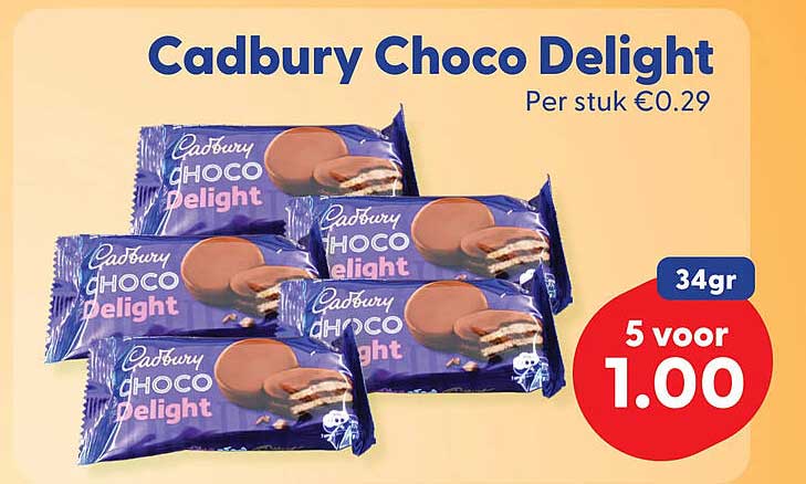 Cadbury Choco Delight 34gr 5 voor 1.00