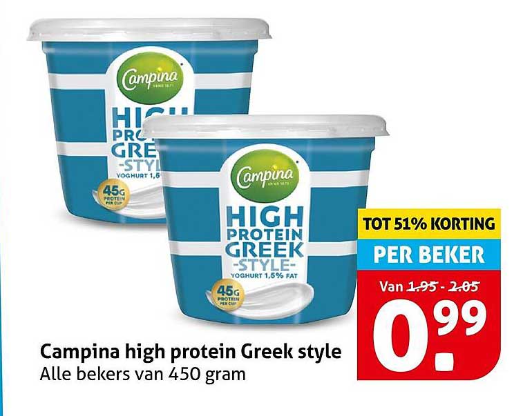 Campina high protein Greek style Alle bekers van 450 gram