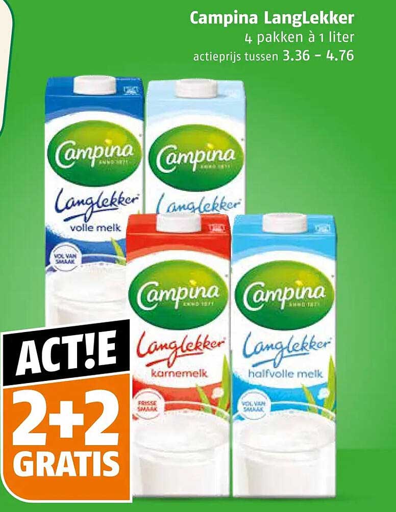 Campina Langlekker 4 pakken à 1 liter 2+2 GRATIS
