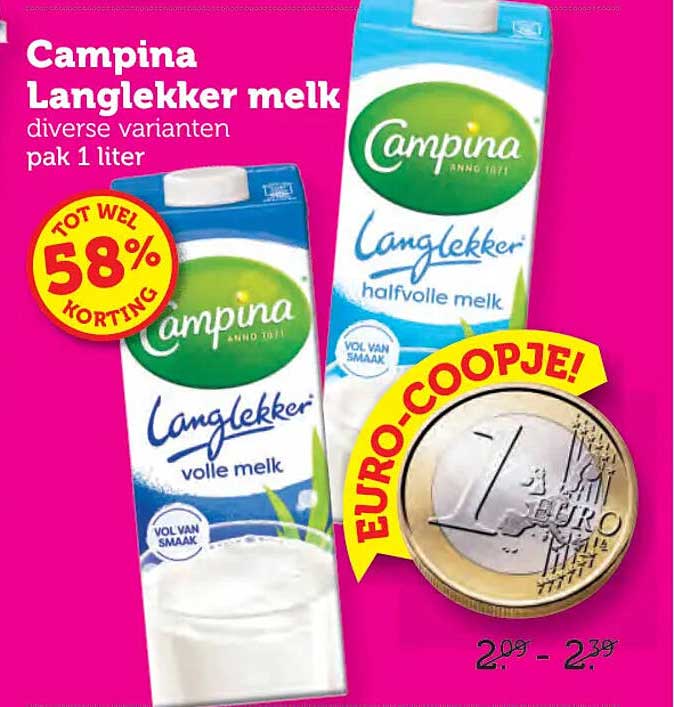 Campina Langlekker melk diverse varianten pak 1 liter