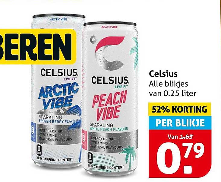Celsius Alle blikjes van 0.25 liter 52% KORTING PER BLIKJE