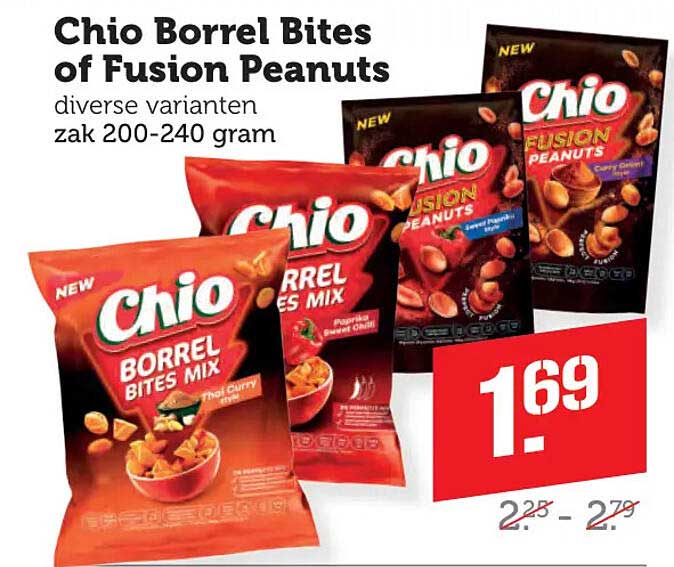 Chio Borrel Bites of Fusion Peanuts diverse varianten zak 200-240 gram