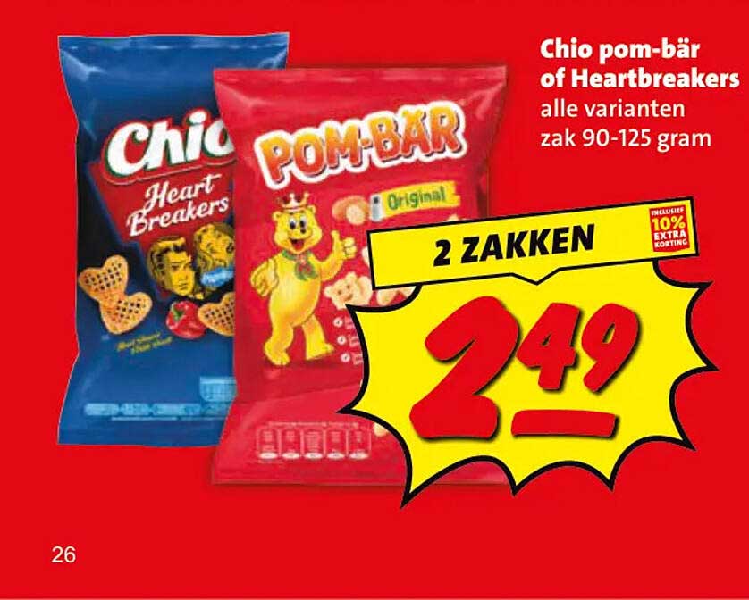 Chio pom-bär of Heartbreakers alle varianten zak 90-125 gram 2 ZAKKEN