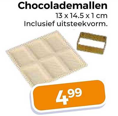 Chocolademallen 13 x 14.5 x 1 cm Inclusief uitstekerorm.
