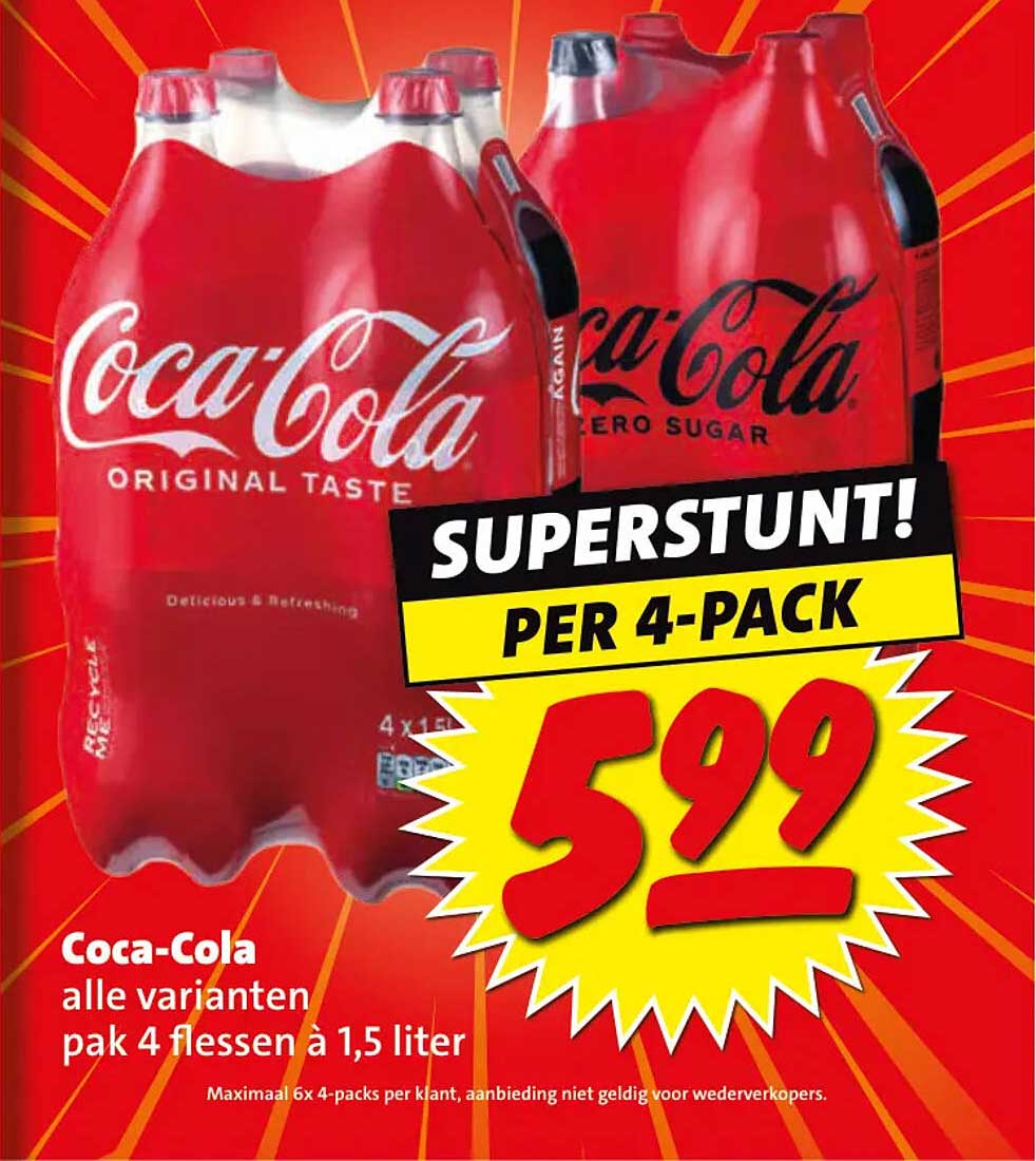 Coca-Cola alle varianten pak 4 flessen à 1,5 liter per 4-pack