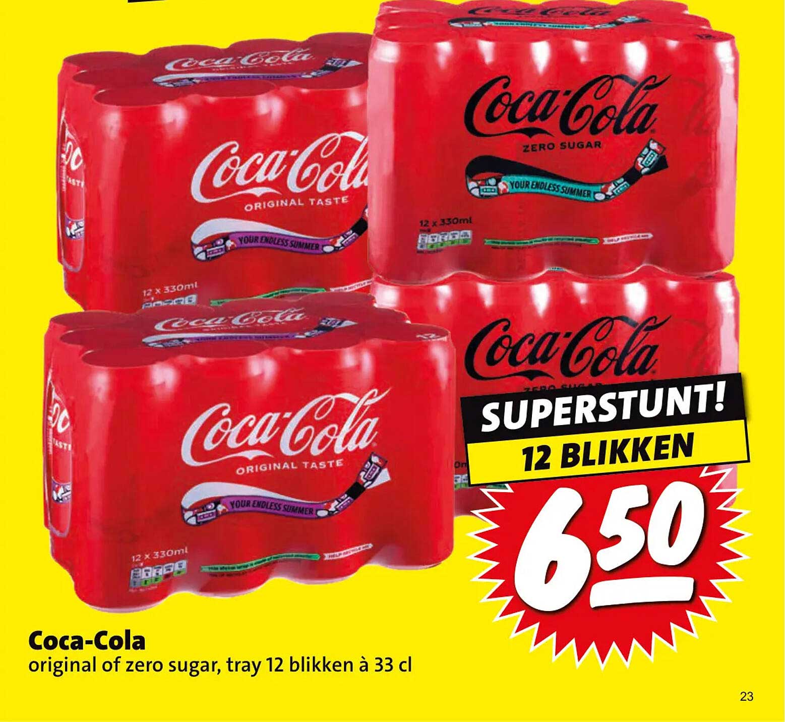 Coca-Cola original of zero sugar, tray 12 blikken à 33 cl SUPERSTUNT!